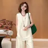 Conjunto de moda para mujer 2026 verano nuevo estilo holgado, adelgazante, top sin mangas de cuello en V y pantalones de pierna ancha conjunto de dos piezas moderno