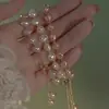 Pulsera de perlas artificiales de agua dulce irregulares retro para mujer, pulsera ajustable de cordón, pulsera de temperamento exquisito de lujo ligero