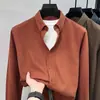 Camisa Casual Yingao Nova Primavera e Outono Masculina Manga Longa Mistura Cor Sólida Roupa de Trabalho Camisa Masculina de Algodão Modal