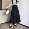 Falda Negra de Cintura Alta con Pliegues para Mujer Primavera Cubre Caderas Nicho de Gama Alta Elegante Ajustada Línea A Falda Larga