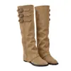2026 Botas Nuevas de Hebilla Punta Fina Caña Media para Mujer Tacón Grueso Retro Arrugadas Apiladas Adelgazantes Madalenas Botas Largas