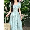 Vestido cuadrado de cuello alto con mangas abullonadas y estampado de corazones estilo bosque para mujer, vestido largo línea A ligero de lujo para verano que reduce la edad, venta al por mayor transfronteriza