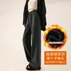 Calça Wide Leg Vintage de Alta Qualidade para Mulheres, Outono/Inverno, Forrada com Fleece, Novo Casual 2026 Calça Reta Slim de Comprimento Estendido para Mulheres A8204
