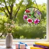 Pegador de Sol Vitral Floral com Beija-flor, Decoração Redonda para Pendurar na Janela, Exclusivamente para Decoração de Casa