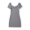 Vestido corto ajustado de manga corta con cuello redondo y color liso de estilo europeo y americano para mujer