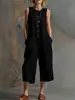 Mono corto sin mangas de pierna ancha de color liso retro casual, nuevo de primavera/verano, transfronterizo europeo y americano para mujer, Amazon