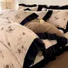 Funda de Cama Gruesa Cálida Invierno Estilo Retro Francés Leche Polar Juego de Cuatro Piezas Polar Coral Polar Añadido Funda Nórdica Ropa de Cama