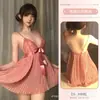 Camisola sexy estilo francês, novo vestido de alça plissado retrô com laço doce e decote V profundo, pijamas para casa para mulheres