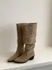 Botas Acumuladas Plissadas Estilo Coreano Duas Vias Botas de Cano Alto para Mulheres Outono/Inverno 2026 Retro Salto Médio Bloco Bico Fino Botas Acima do Joelho