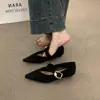 Zapatos Mary Jane de gamuza con punta fina para mujer, estilo coreano, que aumentan la altura, suaves y elegantes, versátiles para el uso diario
