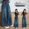 Jeans de Niña Nuevos de Otoño Estilo Coreano con Botones de Colores y Lazo, Pantalones Rectos Grandes para Niños de Primavera y Otoño, Pantalones Anchos Sueltos de Moda