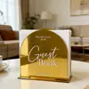 Porta servilletas de acrílico con espejo dorado semicircular para fiesta de boda transfronteriza con eslogan en inglés, estante de escritorio para almacenamiento de servilletas