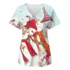 2024 Estação Independente de Comércio Exterior Outono e Inverno Novo Natal Digital Impressão 3D Gola V Bolso com Aba Calça Camiseta de Manga Curta Uniforme de Enfermagem Feminino