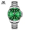 Reloj marca OPK nuevo clásico verde Submariner banda de acero automático mecánico para hombre esqueleto impermeable luminoso para hombre