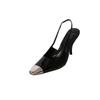 Versión Haute Couture ~ Zapatos de Tacón Alto con Punta de Hierro para Mujer Color Rosa Mismo Estilo Punta Cuadrada Francesa Tacón de Aguja Sandalias Baotou de Charol Mostrando Piernas Largas