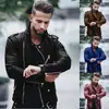 Nova Jaqueta de Couro PU Masculina Europeia e Americana Moda Slim Fit Estilo Motociclista Gola Lapela Zíper Roupa Exterior para Homens Várias Cores Disponíveis