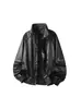 Chaqueta de Cuero PU con Cuello Alto Estilo Retro Americano para Hombre, Temporada de Primavera y Otoño, Marca de Tendencia, Holgada, Casual, Simple, Tacto de Alta Gama, Ropa de Abrigo, Top