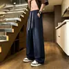 Calça de Linho Sintético para Meninos, Estilo Fino de Verão, Calça Casual Reta para Adolescentes, Respirável e Confortável, Calça Longa com Cordão e Cintura Elástica