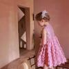 Vestido Feminino de Luxo Leve com Rosa Tridimensional, Vestido para Bebê de Um Ano, Roupa Doce de Daminha para Menina, Vestido Fofo de Princesa