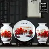 Conjunto de Três Peças de Ornamentos Cerâmicos Jingdezhen para Entrada de Sala de Estar, Vaso de Flores, Prato de Exibição para Escritório, Fabricante Estilo Chinês