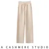 Nuevos pantalones casuales de cachemir para mujer de pierna ancha con cordón, engrosados para otoño e invierno, con bolsillos, modernos, suaves, versátiles, rectos y adelgazantes