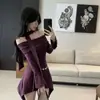 Vestido Chic de Diseño Francés Versátil de Hombro Único con Manga Acampanada y Detalle de Cinta para Mujer, Nuevo Otoño 2026