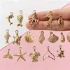 Fabricante mistura pingentes de animais marinhos em ouro 16K, conchas do mar, estrelas-do-mar, tartarugas, pingentes de polvo, acessórios para joias DIY