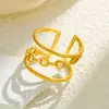 Anillo de Acero Inoxidable de Múltiples Capas con Cadena Calada y Apertura Ajustable Estilo Ins de Venta Caliente Europeo y Americano Tendencia
