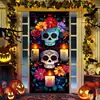 Pegatinas de Puerta de Terror para Halloween Cortina de Puerta de Bruja Zombi Manchada de Sangre Decoración Cubierta de Puerta de Halloween de Bruja Fantasma con Ventana Rota 3D