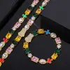 Hip-Hop Europeu e Americano Transfronteiriço 10mm Colar de Cruz Colorido Pedras Preciosas Zircônia Pulseira Moda Corrente de Joias Personalizada Customização