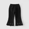 Calça Boca de Sino para Bebê Menina, Estilo Coreano de Outono, Forrada com Lã Bordada de Cereja para Bebê, Leggings Versátil, Calça Honey Bud para Usar por Cima