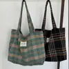 Nova Bolsa de Ombro Xadrez Estilo Coreano Outono e Inverno, Bolsa de Lona Moderna e Versátil, Bolsa Tote Casual Portátil para o Dia a Dia Feminina, Bolsa de Tecido