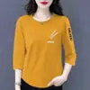 E-commerce Transfronteiriço Comércio Exterior Estilo Mãe Mulheres de Meia-Idade Camiseta de Manga Três Quartos Solta Casual Versátil Camiseta Básica Top