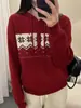 Suéter con Capucha Estilo Fair Isle Rojo para Mujer, Nuevo Top Elegante Holgado de Otoño e Invierno, Tejido de Estilo Perezoso de Principios de Primavera, Artículo Más Vendido