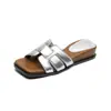 Sandálias Quadradas de Tecido Retro Francês com Dedos Abertos para Mulheres, Chinelos de Uma Tira para Uso Externo com Saias, Sapatos Plus Size para Mulheres