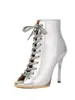 Couro Genuíno Salto Alto para Jazz Dança Sapatos de Salto Moderno Salto Agulha Transparente Salto de Cristal Peep-Toe Botas Curtas Transfronteiriço