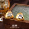 Brincos de Tarraxa Coração Escovado com Zircônia de Trevo de Quatro Folhas Retro Nicho Exagerado Venda Quente Transfronteiriça Brincos Moda Joia de Orelha com Toque de Luxo