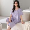 Pijama con Almohadillas para el Pecho para Mujer, Verano Algodón Seda Manga Corta Delgado Sensación Fresca de Verano Madres de Mediana Edad Ropa de Casa de Modal
