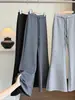 Pantalones casuales acampanados con cordón de estilo minimalista coreano para mujer, nueva colección otoño 2026, de cintura alta, corte holgado, casual, hasta el suelo, pants deportivos