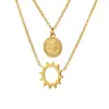 Estilo Ins Europeo y Americano Personalizado Doble Capa Alivio del Sol Figura Colgante Redondo Collar Cadena de Clavícula de Acero de Titanio Oro Verdadero 18K