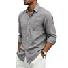 Camisa de manga larga para hombre transfronteriza europea y americana 2026, camisa de lino con cuello de manga larga casual urbana minimalista para hombre de Amazon