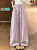 Pantalones casuales de pierna ancha color lila claro estilo coreano para mujer, nuevo modelo verano 2026, holgados, adelgazantes, finos de seda de hielo, pantalones casuales