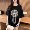 Algodão Novo Chinês Branco Guofeng Camiseta de Manga Curta Feminina 2025 Novas Explosões Verão Bordada Gola Redonda Camiseta Top