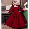 Vestido de Anfitriona para Niña, Vestido de Princesa para Cumpleaños de Niña, Vestido de Terciopelo Color Borgoña de Manga Larga para Presentación de Piano de Niña Pequeña, Primavera