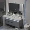 Gabinete de baño con lavabo integrado de piedra chapado en oro de lujo ligero estilo italiano, juego de tocador para baño