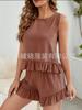 2025 Nuevo Verano Ropa para Mujer Exportación Europea y Americana Amazon Chaleco sin Mangas Plisado Conjunto Casual de Shorts