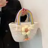 Bolsa Saco de Palha Feminina Primavera/Verão 2024 Nova Cor Sólida Estilo Fresco Bolsa de Mão para Férias Bolsa de Mão Bolsa Feminina Flor