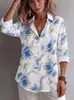 Camisa de mujer de estampado marmoleado europeo y americano transfronterizo, con cuello, adelgazante, ligera, resistente a las arrugas y favorecedora