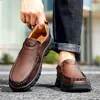 Zapatos Casuales de Cuero para Exteriores de Talla Grande Transfronterizos, Zapatos de Viaje y Senderismo para Personas de Mediana Edad, Mocasines Retro de Cuero Suave