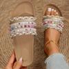 Transfronterizo 2025 Comercio Exterior Estilo Étnico Chanclas de Suela Gruesa para Mujer Zapatillas de Talla Grande Europeas y Americanas Chanclas de Playa de Una Tira en Stock